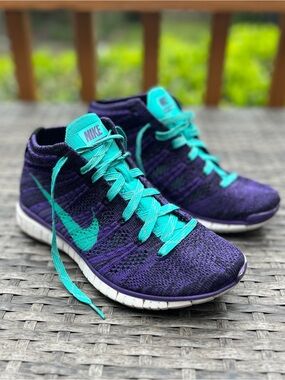 Nike Women’s Purple & Teal Flyknit Chukka Athletic Sneakers